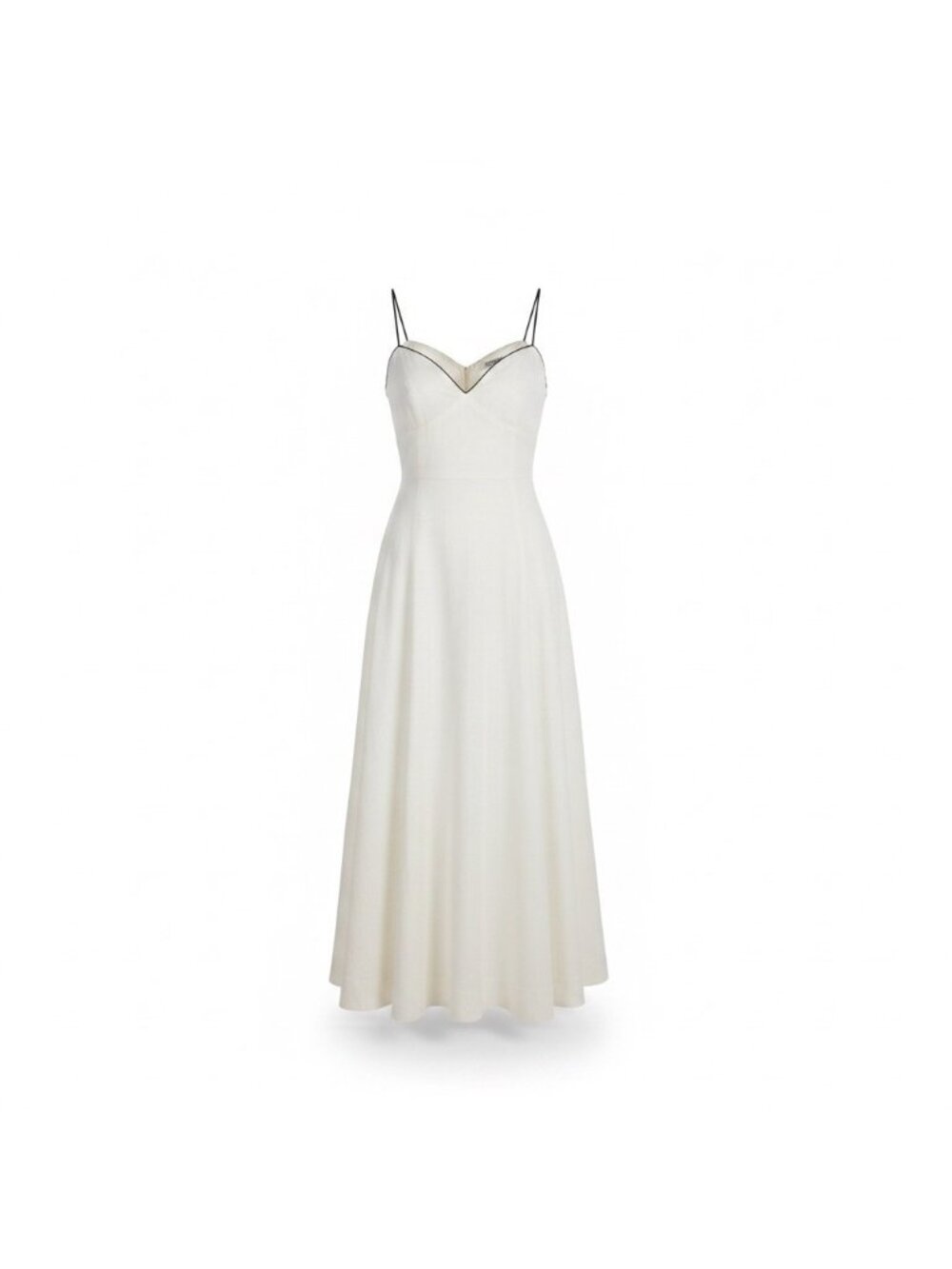 Maeve Womens White Linen-Blend Maxi Dress Spaghetti Navy Straps Flowy